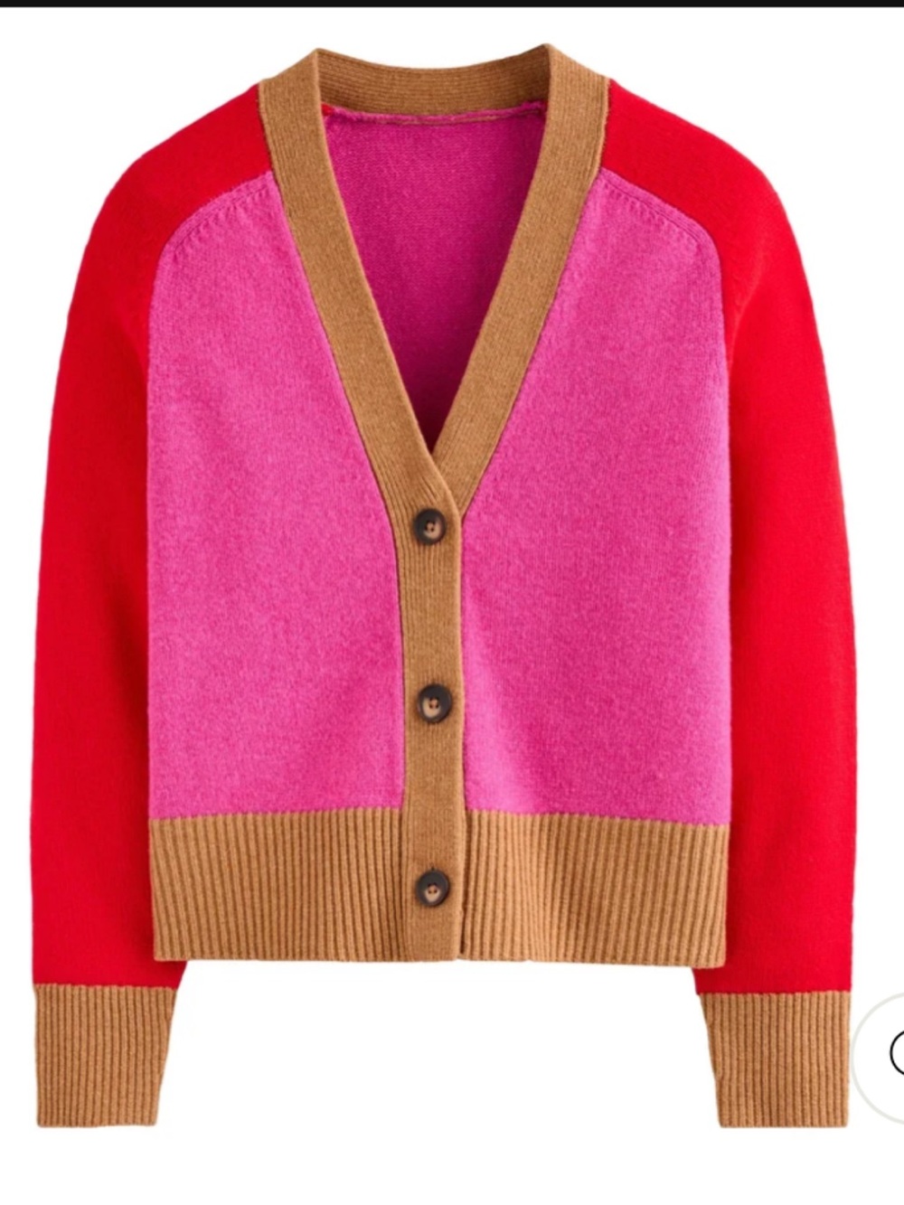 Oxknit 100% Cotton, Colour Block Knit Cardigan , Pink,Red and Camel